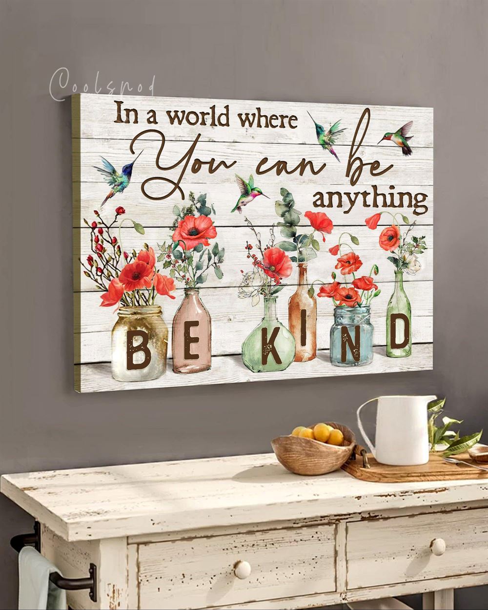 Hippie Bekind Hummingbirds Red Poppy Wall Art Canvas