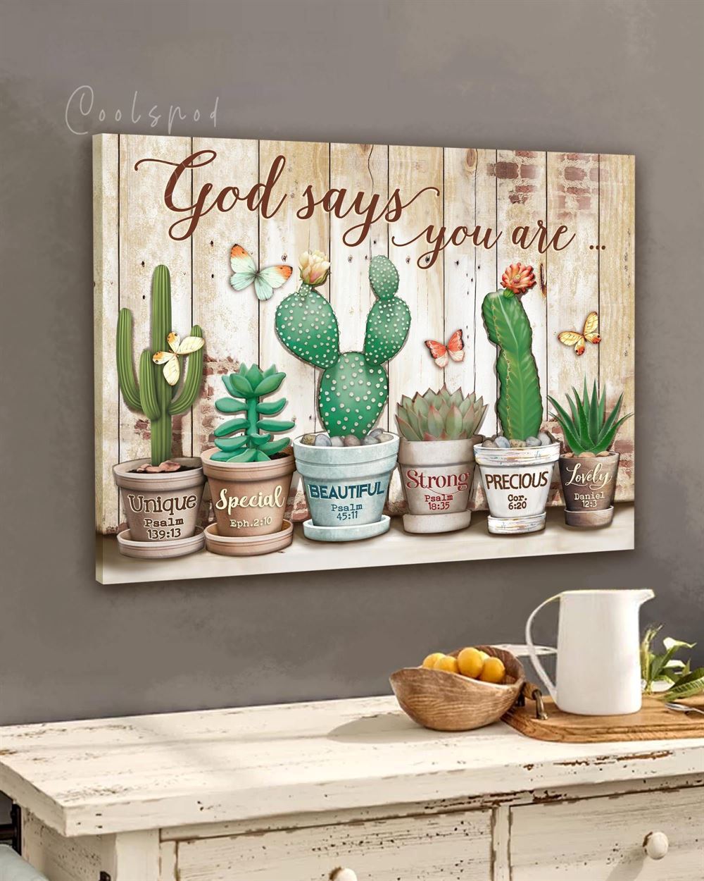 Hippie Cactus God Says You Are Wall Art Canvas