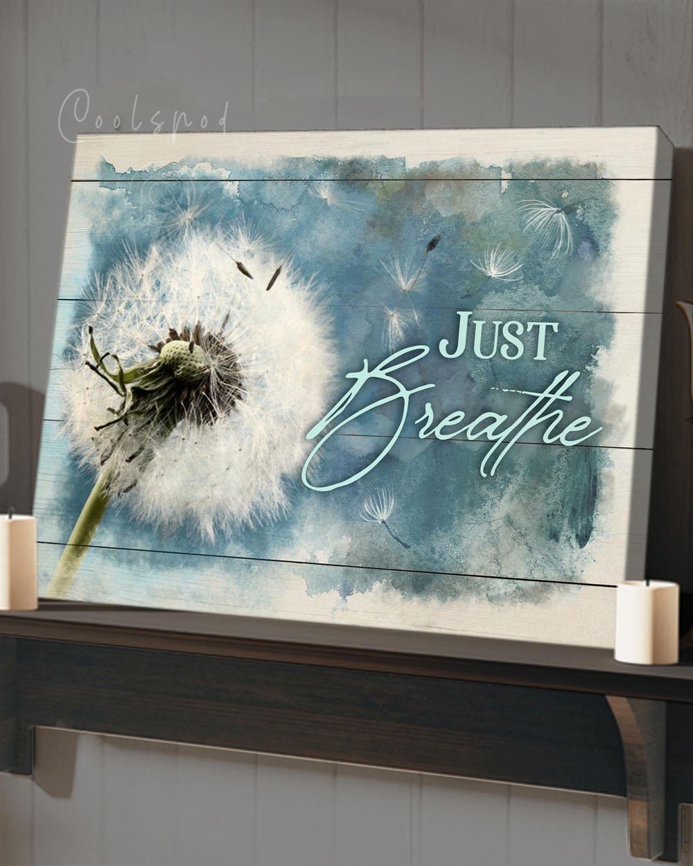 Hippie Dandelion Just Breathe Watercolor Wall Art Canvas