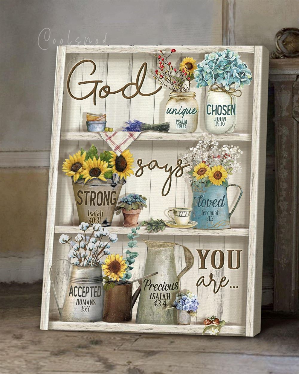 Hippie Flower Cabinet God Says You Are Bible Verse Wall Art Canvas