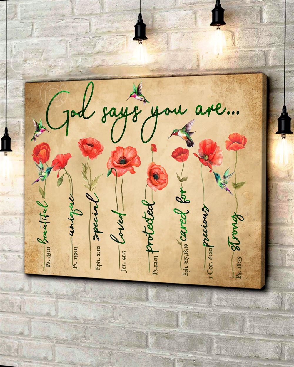 Hippie God Says You Are Hummingbird Red Poppy Flowers Wall Art Canvas Oop