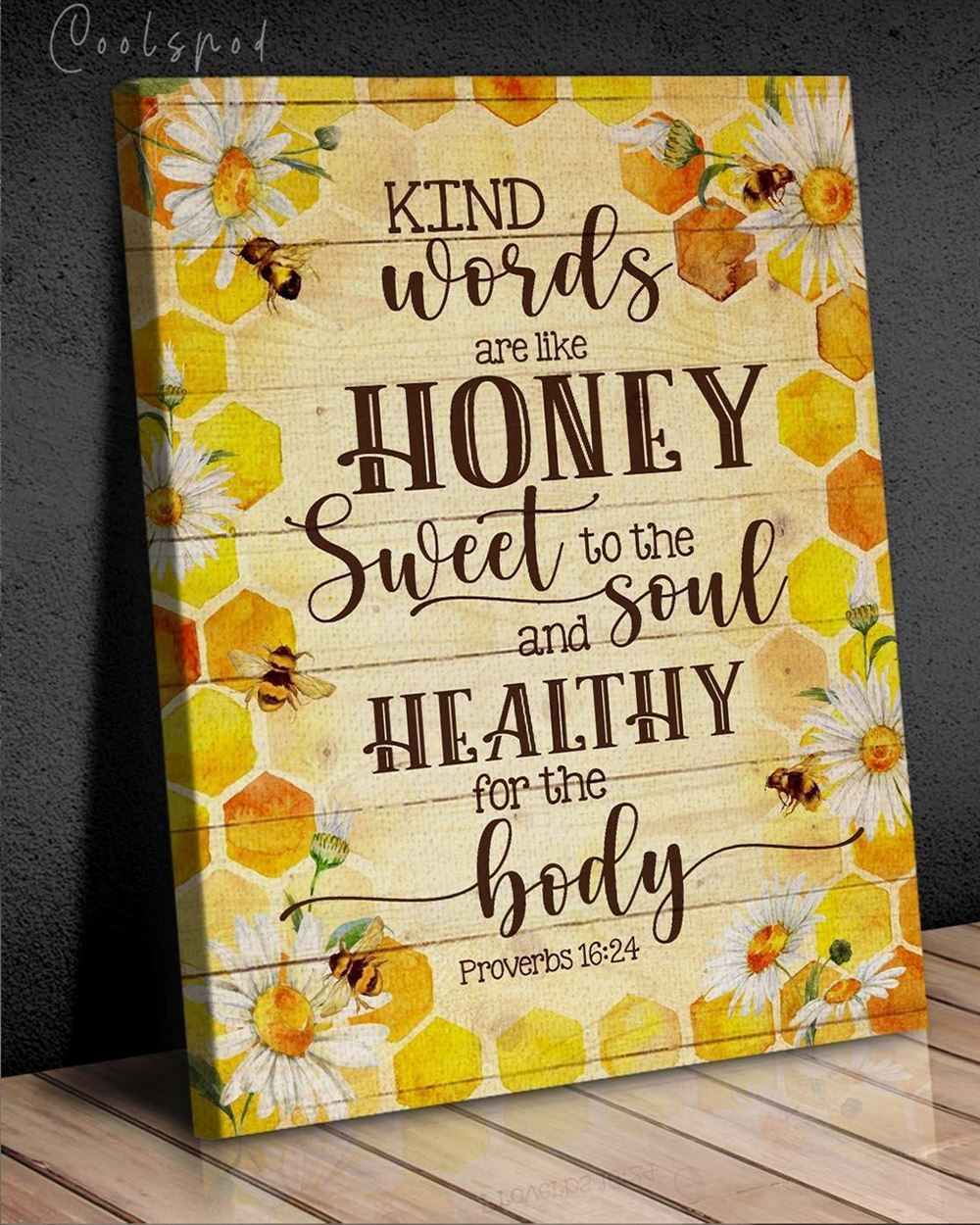 Hippie Kind Words Bee Signs Honeycomb Wall Art Canvas