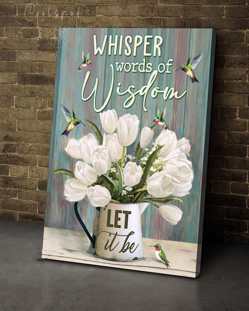 Hippie Let It Be White Tulips Hummingbirds Wall Art Canvas