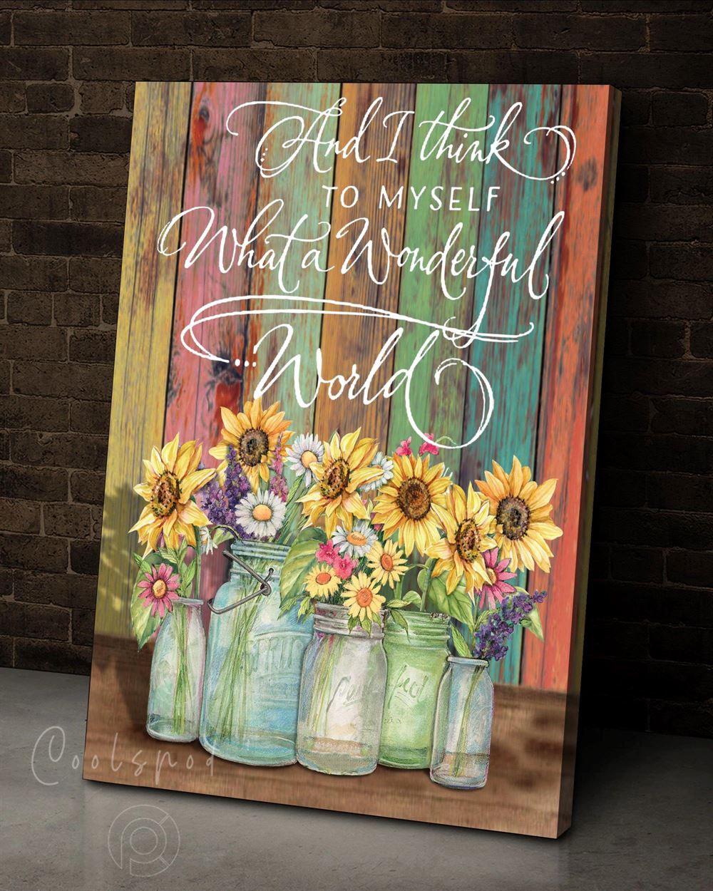 Hippie Sunflower Wonderful World Oop Wall Art Canvas