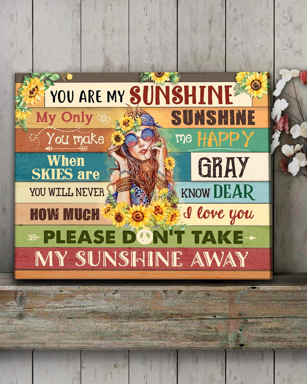 Hippie Sunflower You Are My Sunshine Wall Art Canvas