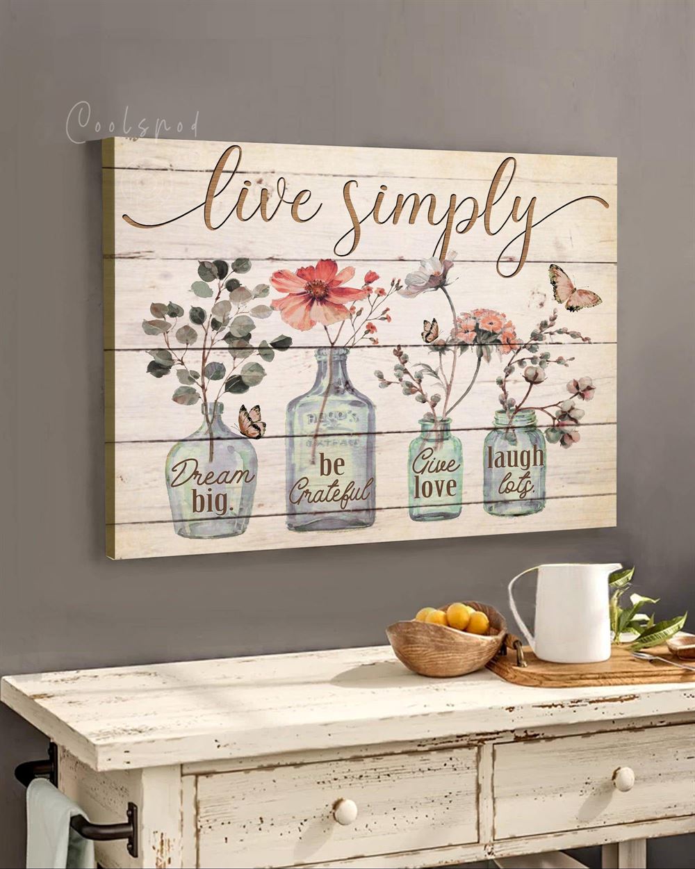 Hippie Vintage Flower Live Simply Wall Art Canvas