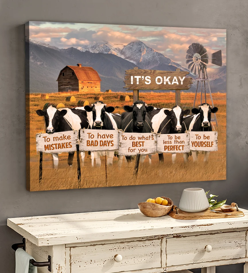 Holstein Cow Farmhouse Canvas Its Okay To Make Mistakes Barn Windmill Wall Art Wall Decor