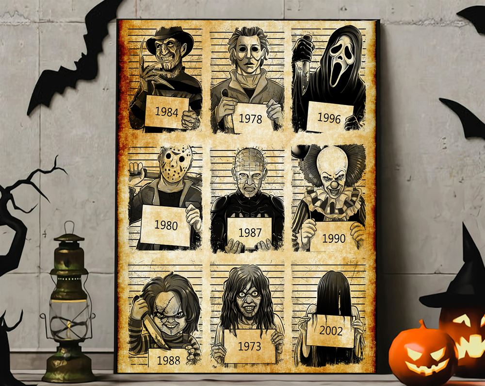 Horror Characters Mugshot Halloween Poster Wall Art Decor