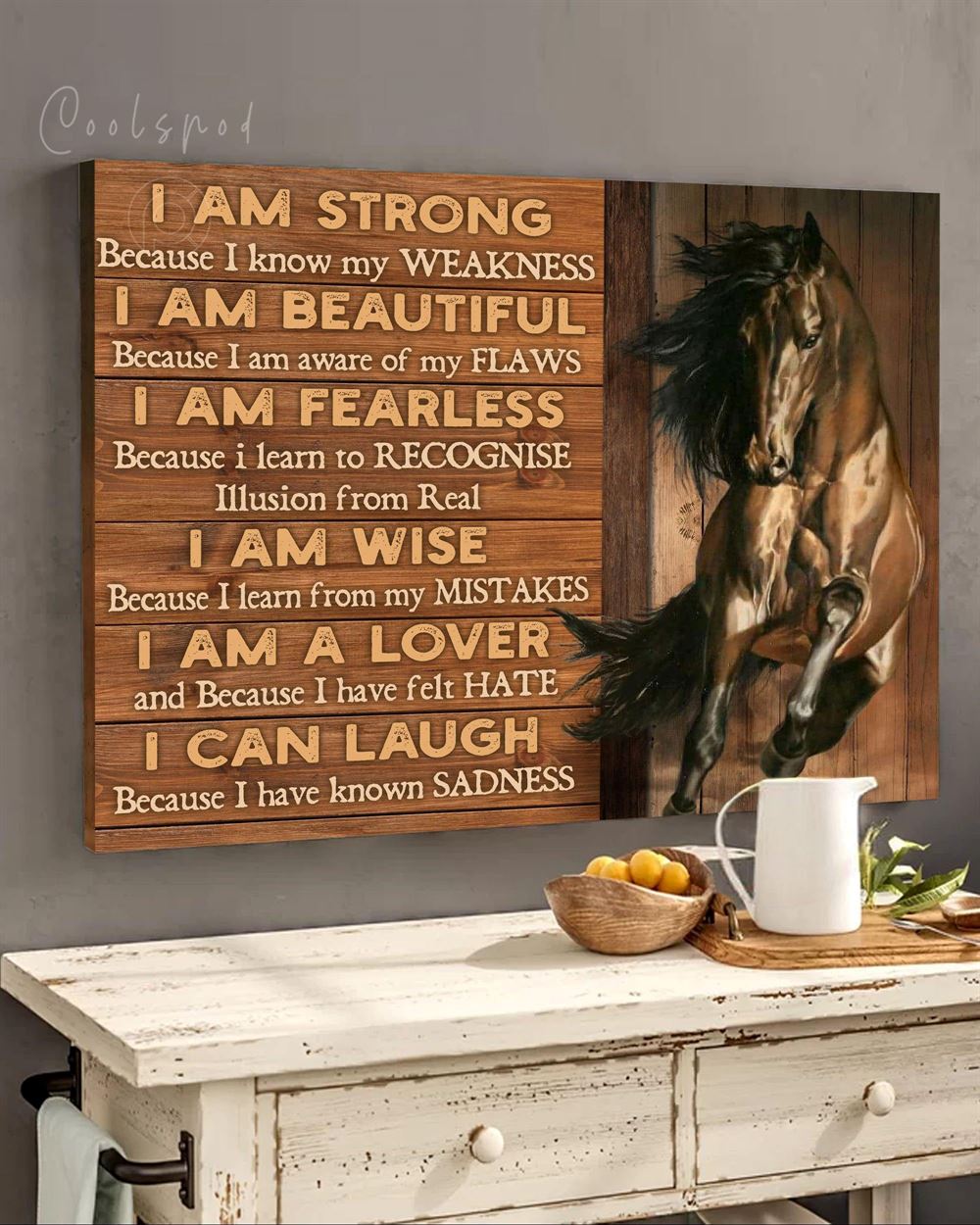 Horse I Am Strong Motivation Wall Art Canvas