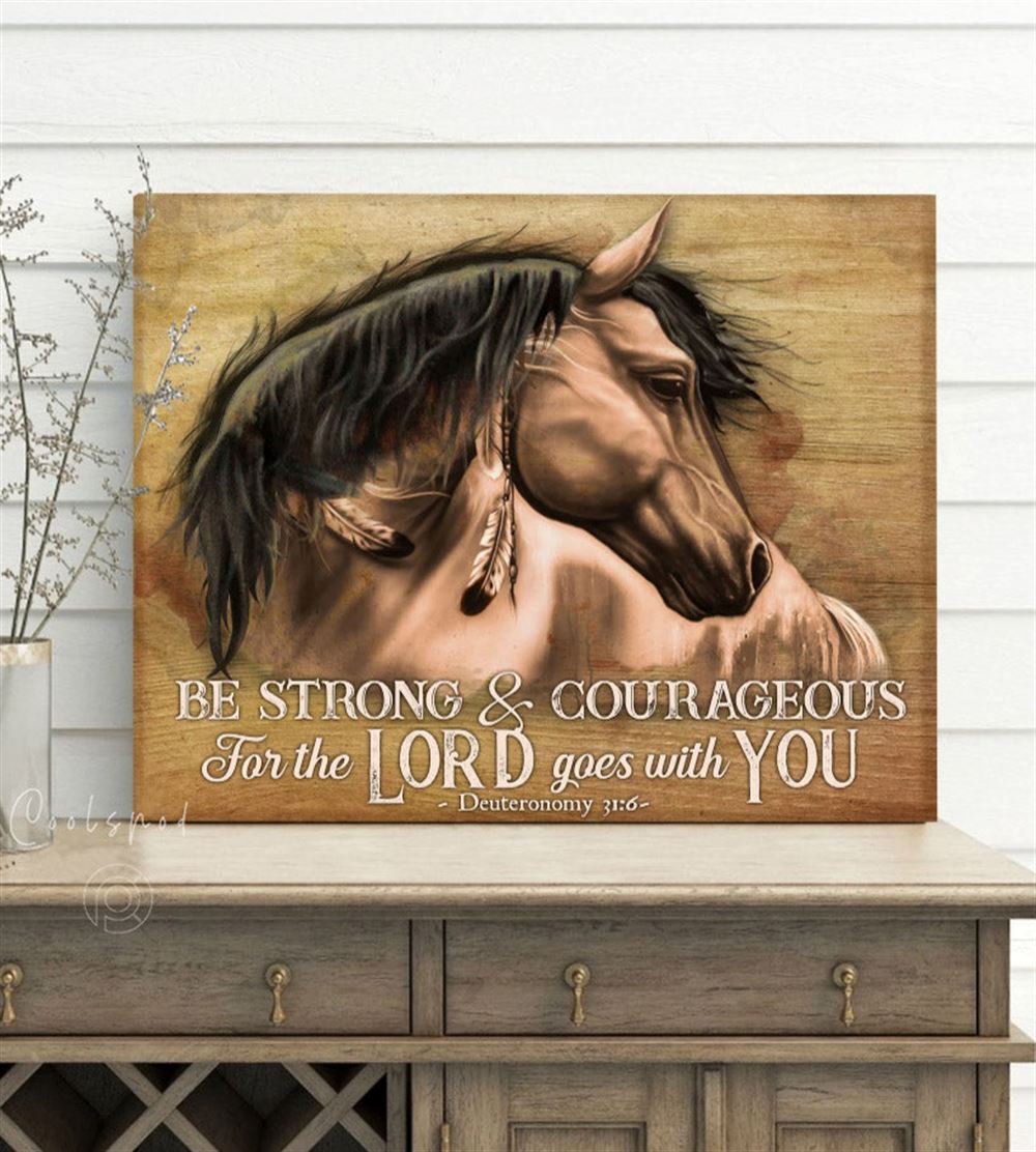 Horse Wall Art Canvas Decor Be Strong And Courageous Top 3 Home Decor Yellow Version