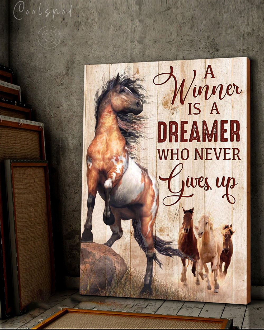 Horse Winner Never Gives Up Wild Horse Signs Motivation Quote Wall Art Canvas