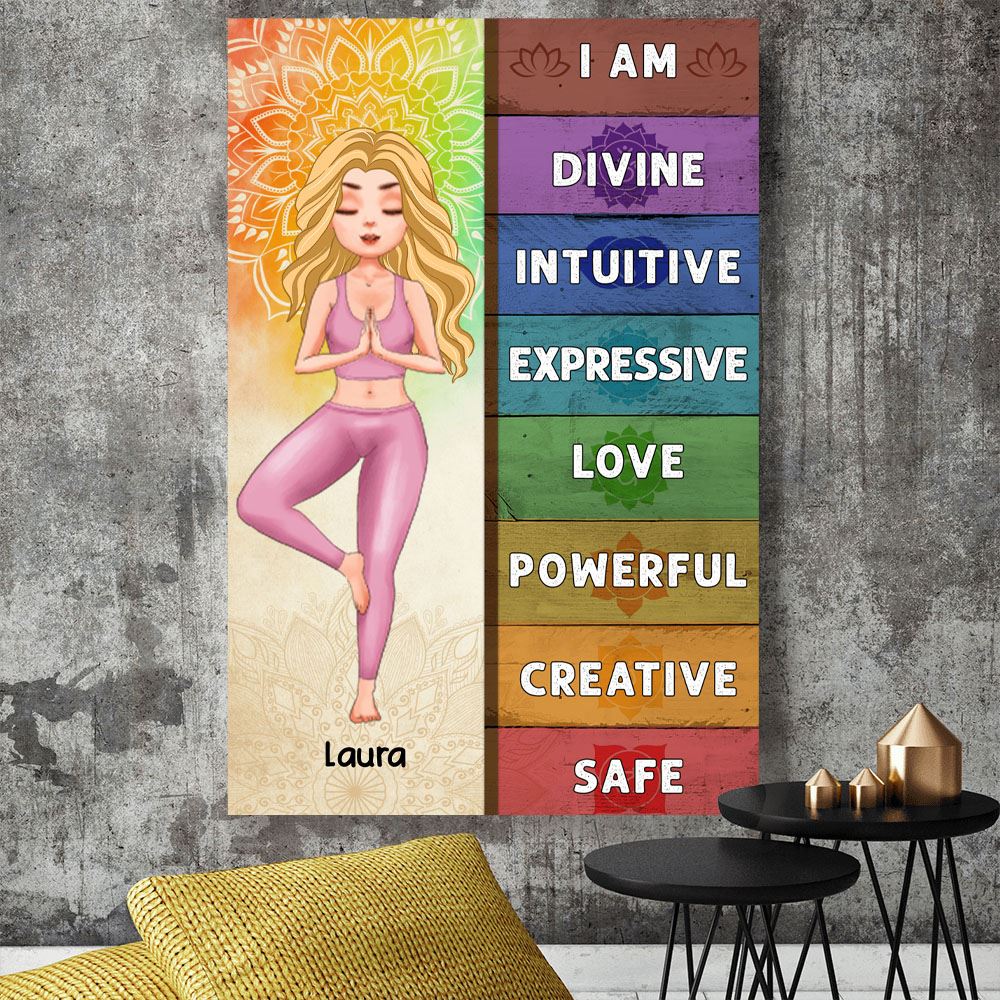 I Am Divine Intuitive Expressive Love Powerful Creative Safe Personalized Custom Yoga Canvas Poster Gift For Yoga Lovers Yoga Girl