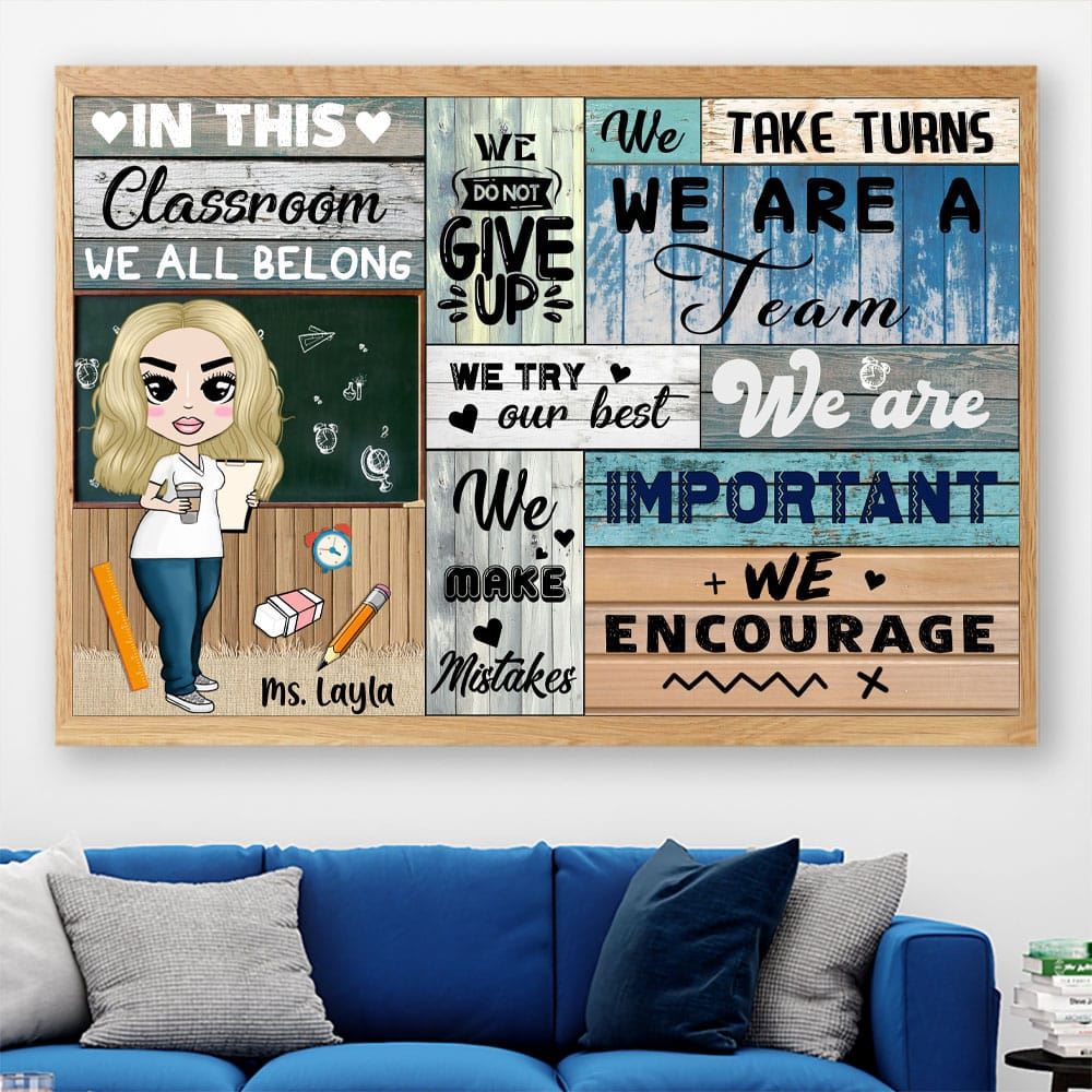 In This Classroom We All Belong Personalized Teacher Canvas Back To School Gift