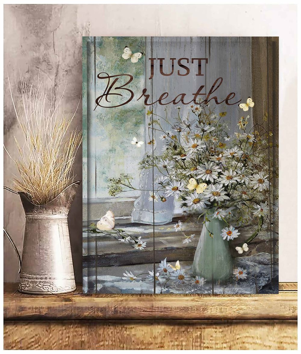 Jesus And Butterfly Vintage Daisy Vase Just Breathe Canvas Wall Art