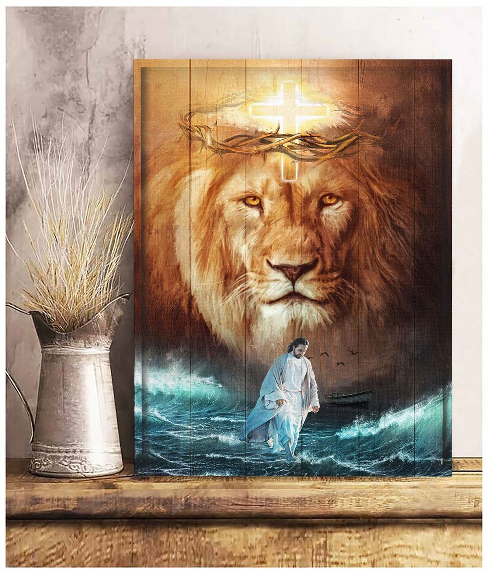 Jesus And Lion Walk On The Sea Canvas Wall Art