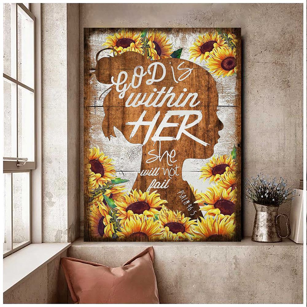 Jesus Sunflowers God Is Within Her She Will Not Fail Canvas Wall Art