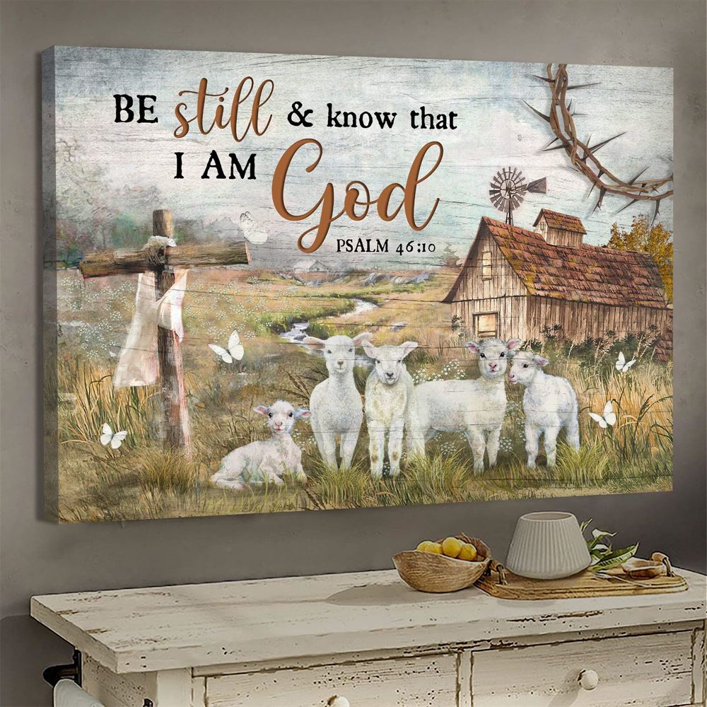 Jesus - The Lambs - Be Still And Know That I Am God - Landscape Canvas Print - Wall Art