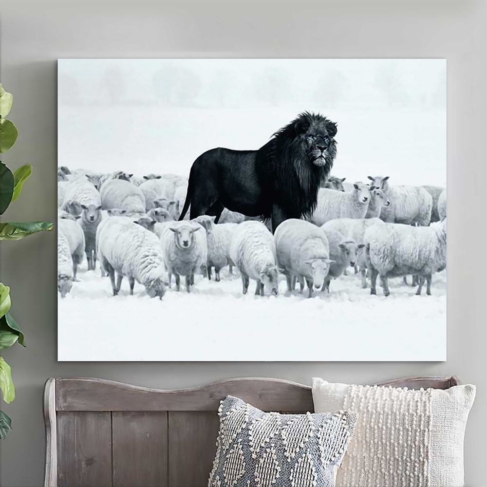 Lion Amongst Sheep Wall Art Canvas