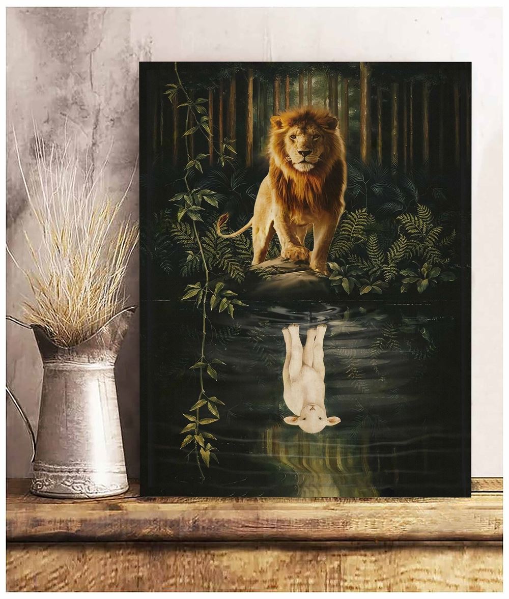 Lion And Sheep Awesome Reflection Canvas Home Decor