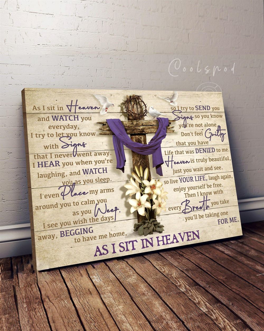 Memorial Gift Canvas - Heaven As I Sit In Heaven White Dove Purple Scarf Top 5 Benicee