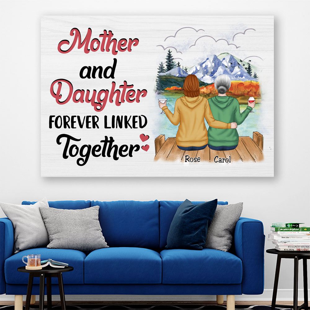 Mother Daughter Forever Linked Together Personalized Canvasposter