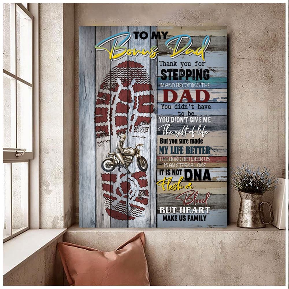 Motorcycle Bonus Dad Fathers Day Canvas Its Is Not Dna Heart Make Us Family Wall Art