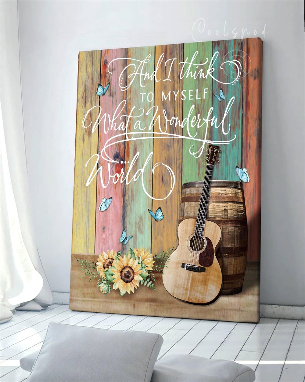 Music Guitar Wonderful World Oop Wall Art Canvas