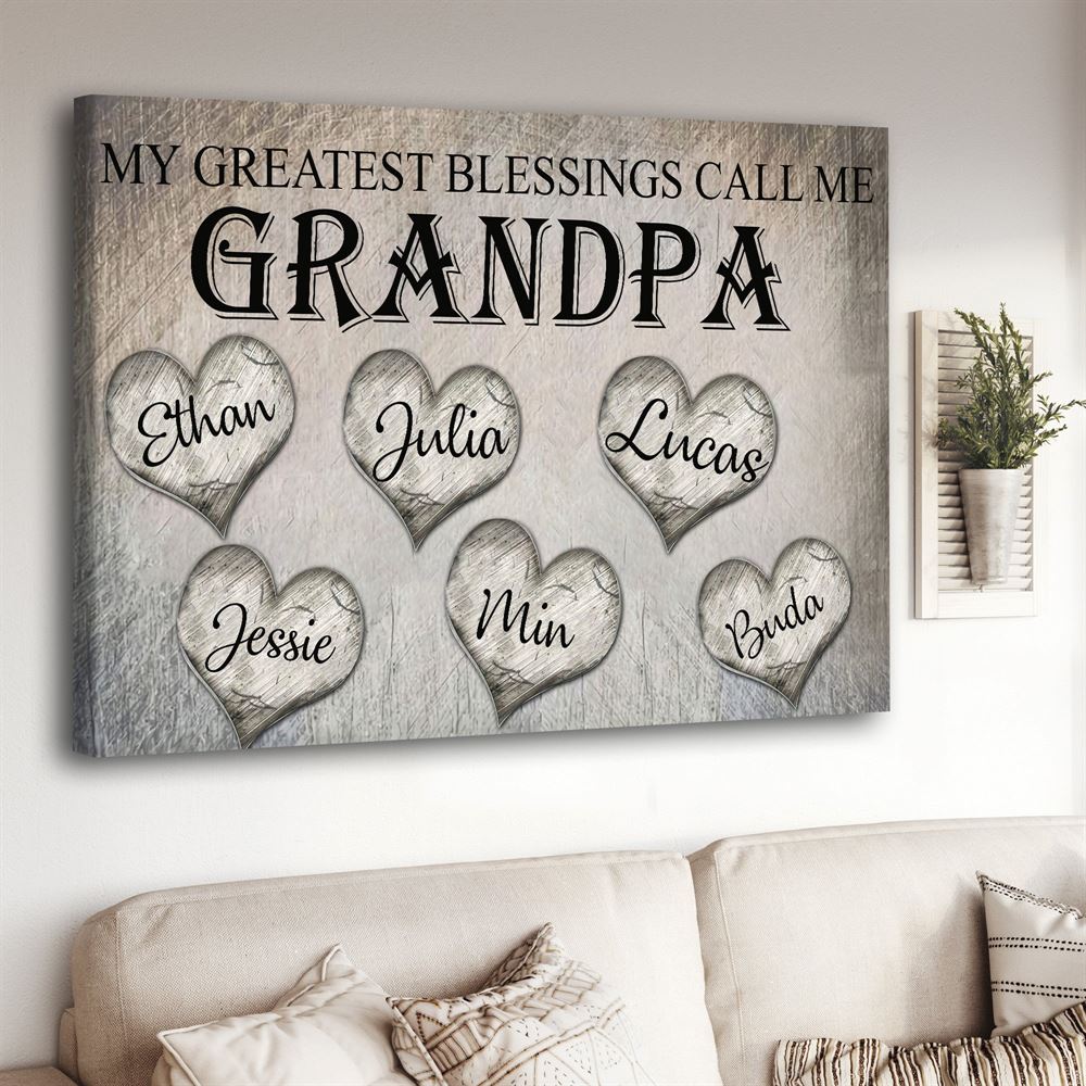 My Greatest Blessing Call Me Papa Fathers Day Picture Frame Grandpa Hearts Wall Art Canvas With Gran