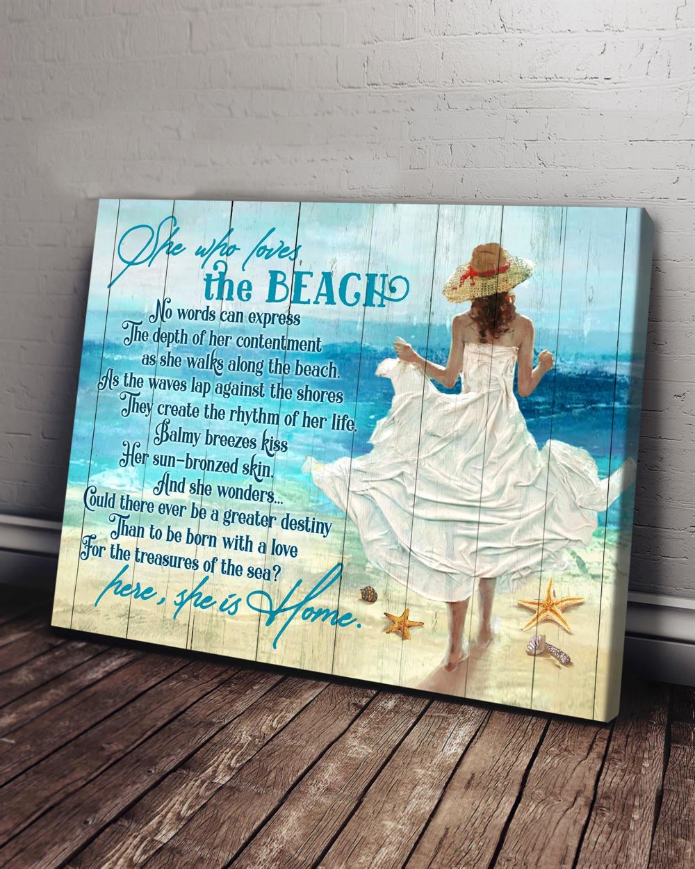 Ocean She Who Loves The Beach Girl On Beach Wall Art Canvas