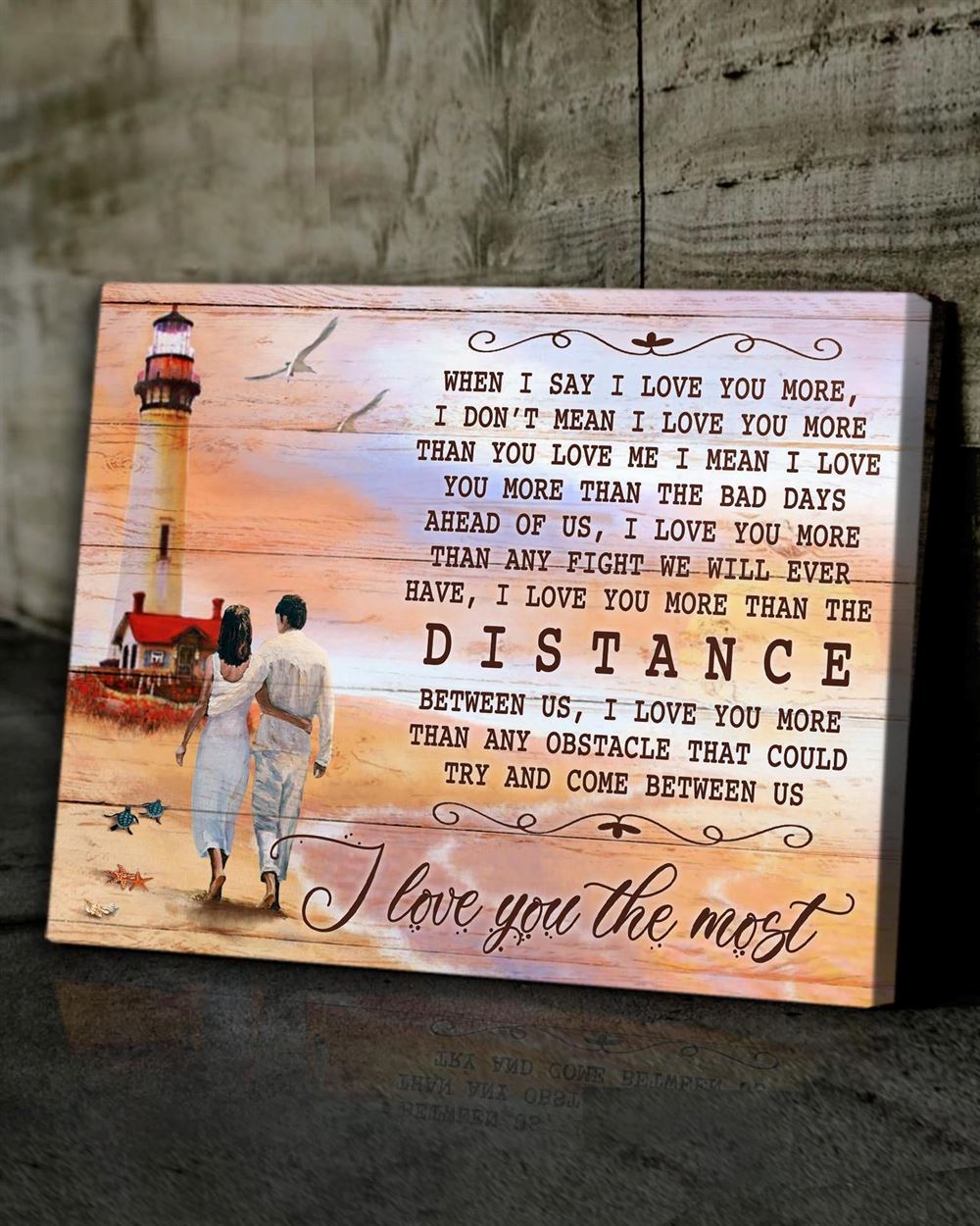 Ocean When I Say I Love You More Walking On Beach Lighthouse Wall Art Canvas