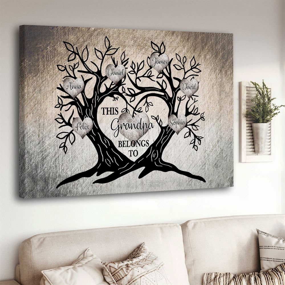 Papa Wall Art Personalized This Grandpa Belong To Grandkids Heart Tree Canvas Print For Fathers Day