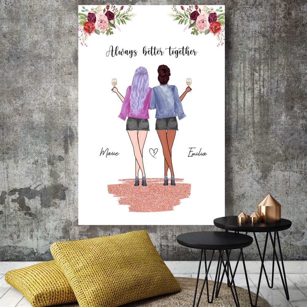 Personalized Always Better Together Best Friends Bestie Sisters Gift Coffee Canvas Poster