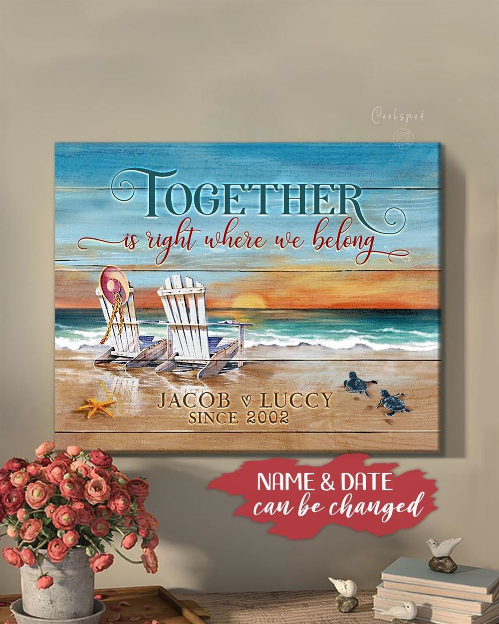 Personalized Anniversary Gift Wall Art Canvas Together Is Right Where We Belong Top 3 Beach House De