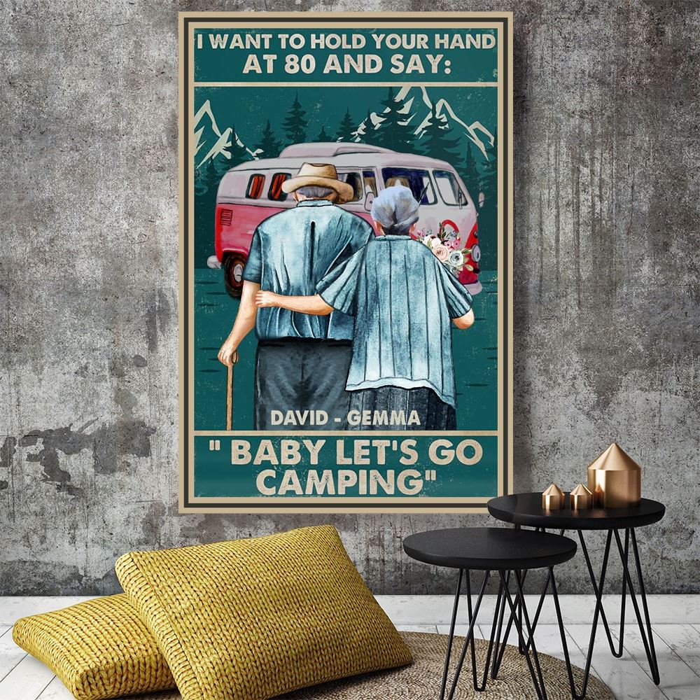 Personalized Baby Lets Go Camping Couple Canvasposter