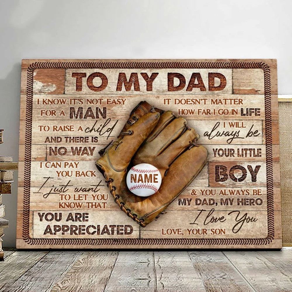 Personalized Baseball Gifts For Dad Canvas Gift From Son Baseball Dad Canvas For Father