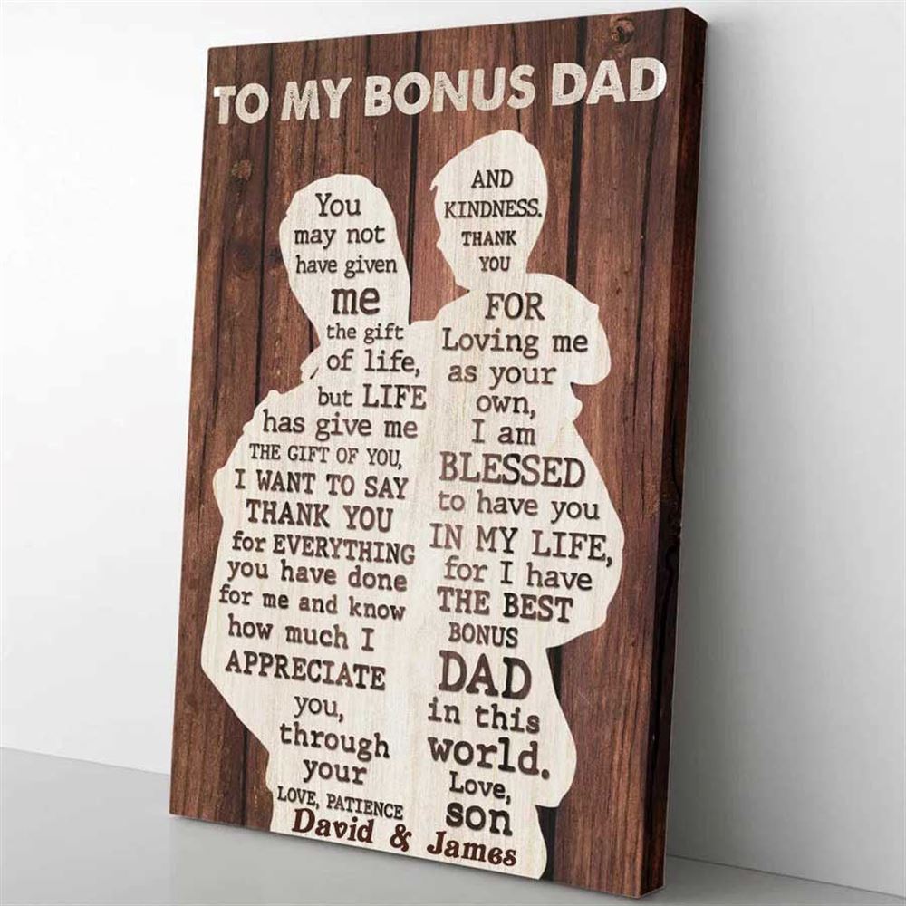 Personalized Bonus Dad Gift Gift From Son For Bonus Dad Canvas Wall Art For Fathers Day