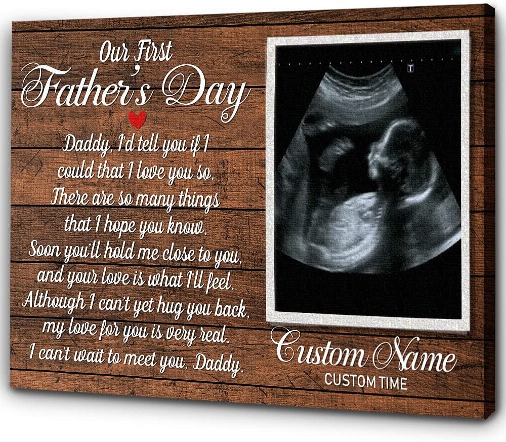 Personalized Canvas Cant Wait To Meet You First Fathers Day Gift For Him Husband Expecting Dad Fro