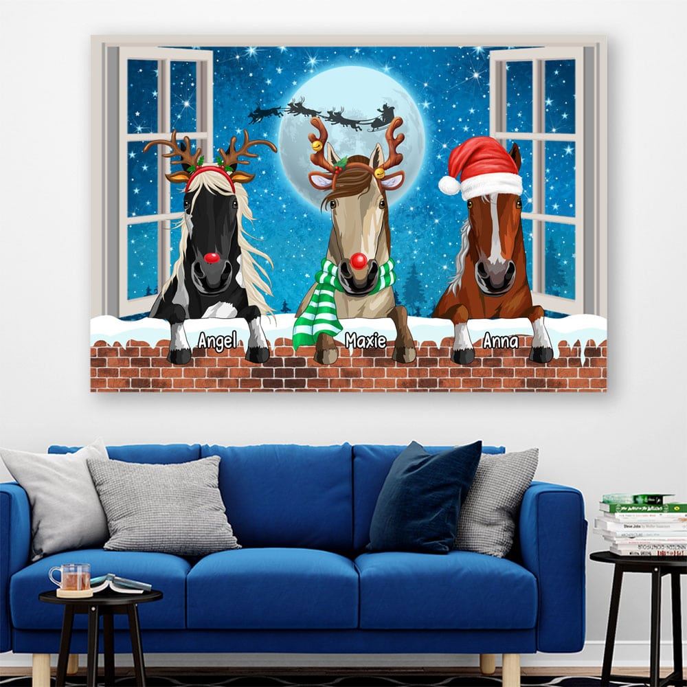 Personalized Christmas Horses 3d Wallart Canvasposter Gift For Horse Lovers