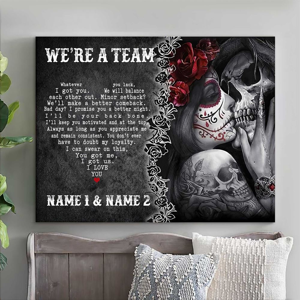 Personalized Couple Skull Were A Team Wall Art Canvas Gift For Him For Her