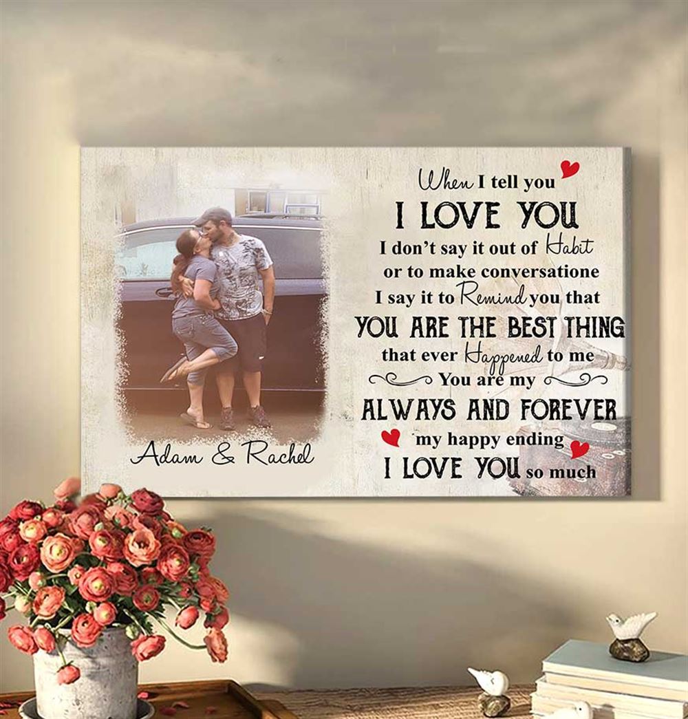 Personalized Custom Husband And Wife Photo Canvas My Happy Ending I Love You Forever Wall Art