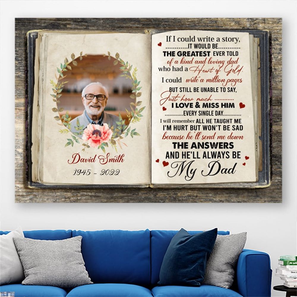 Personalized Custom Memorial Poster Canvas Memory Gift Idea For Dad Hell Send Me Down The Answers And Hell Always Be My Dad