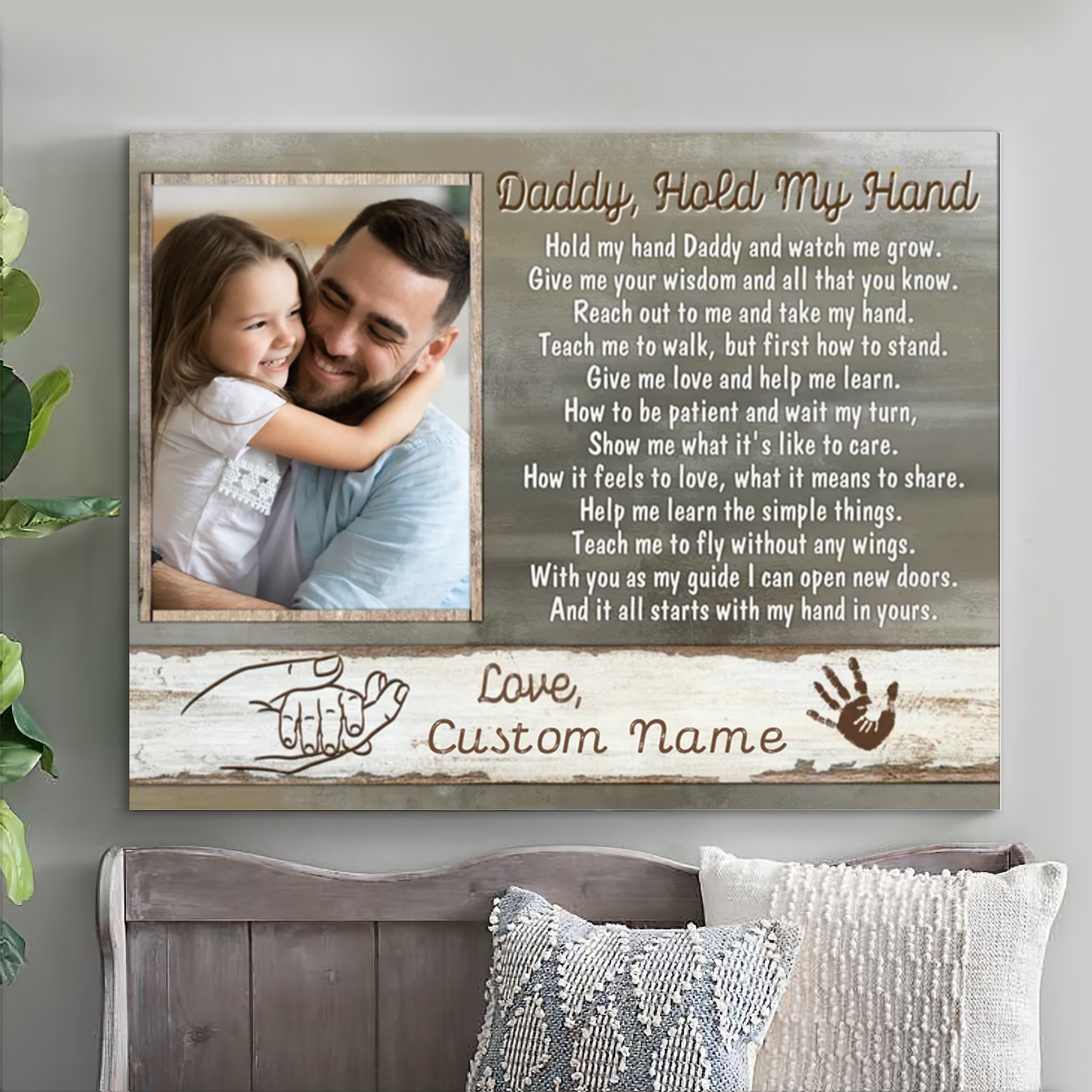 Personalized Daddy Canvas For Fathers Day Gift Custom Photo Daddy Hold My Hand Canvas Wall Art