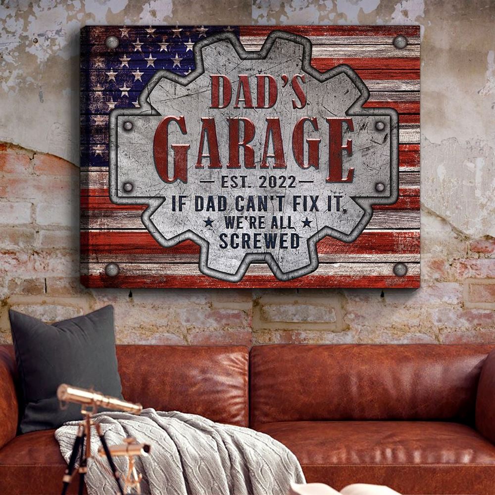 Personalized Daddys Garage Canvas Gift For Dad From Son Dad Garage Wall Art