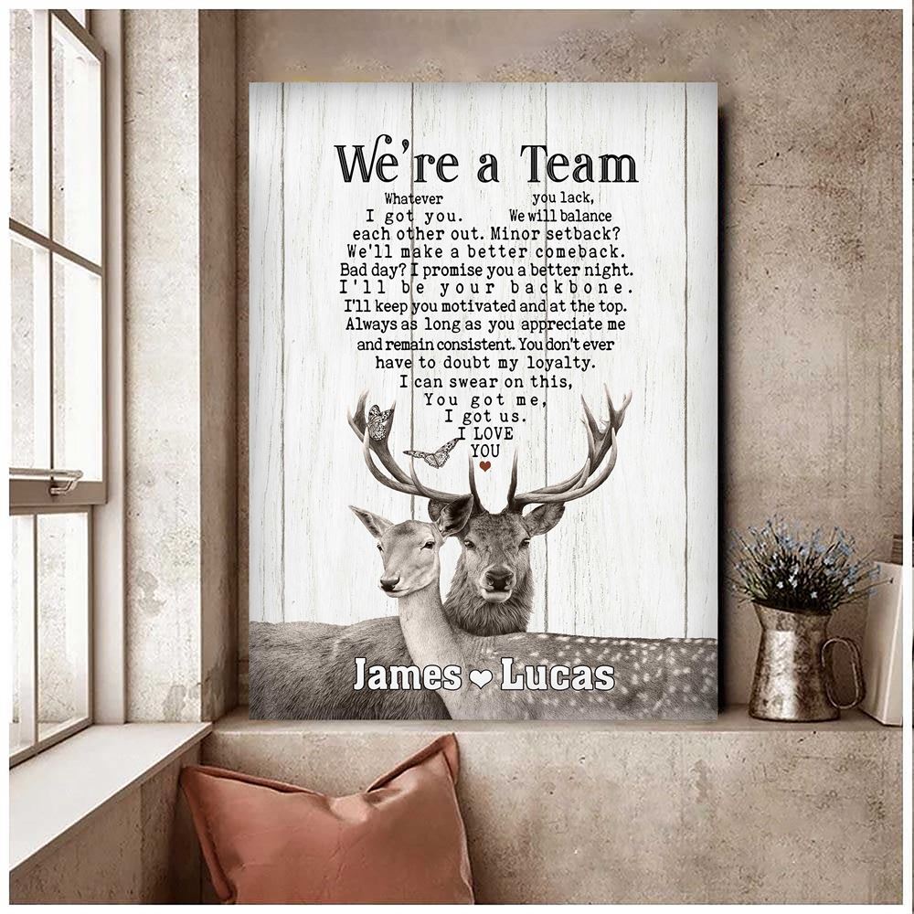 Personalized Deer Couple Wall Art Were A Team Wall Art Canvas Gift For Husband