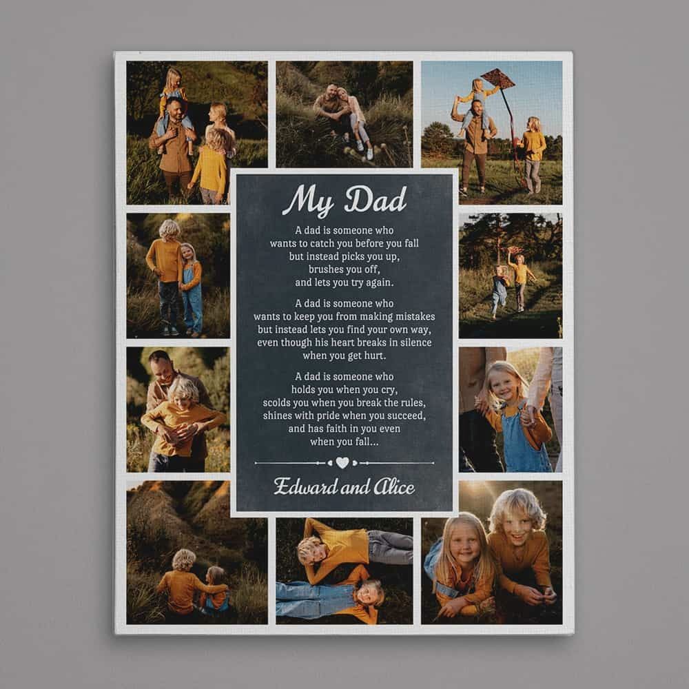 Personalized Father Day Canvas With Picture A Dad Is Someone Who Wants To Catch You Before You Fall