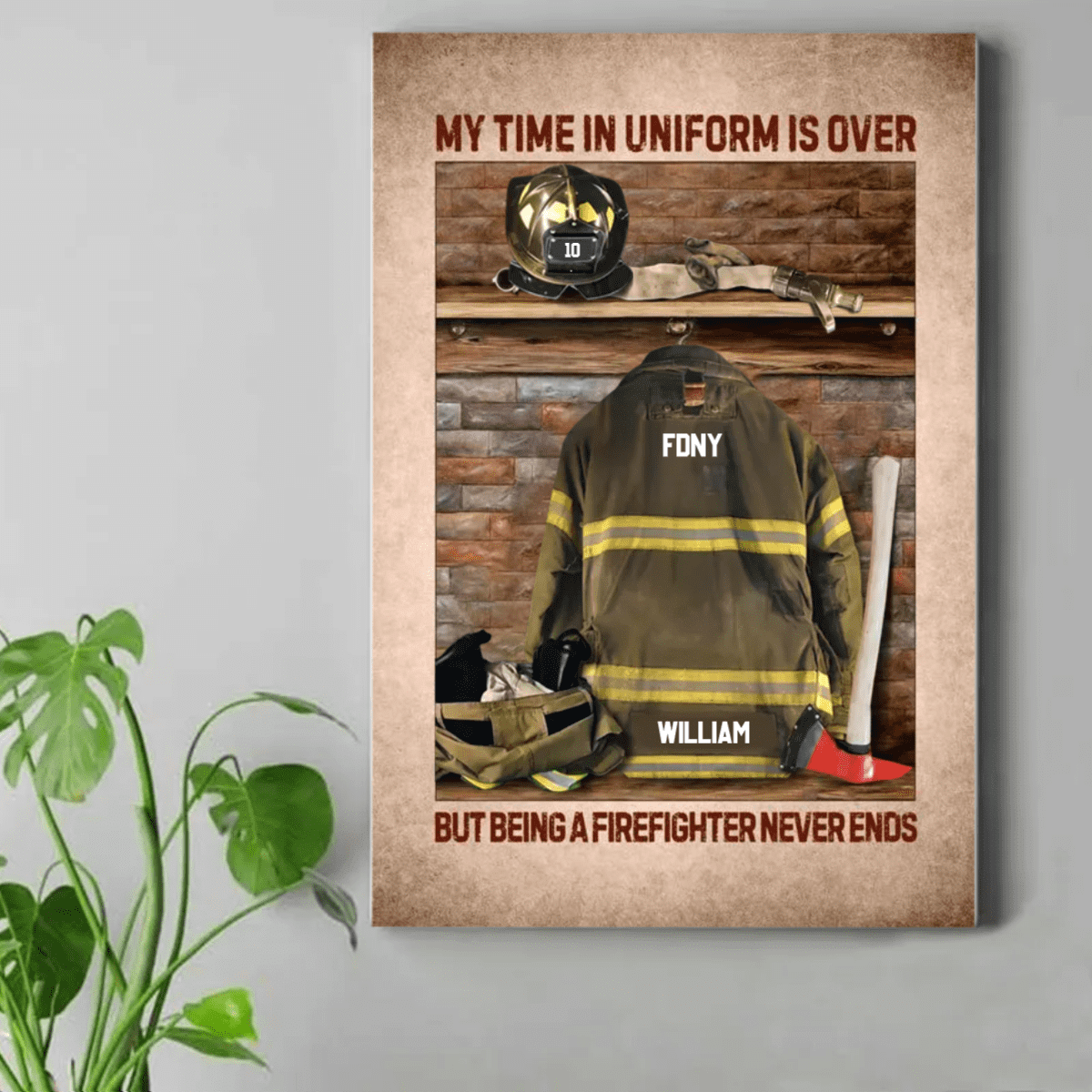 Personalized Firefighter Canvas Firefighter Uniform And Helmet Wall Art For Father In Firefighters D