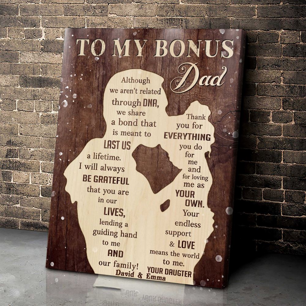 Personalized Gift For Bonus Dad Gift From Daughter To My Bonus Dad Canvas Wall Art For Fathers Day