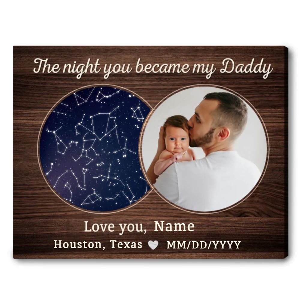 Personalized Gift For Daddy Star Map Canvas Print The Stars On The Day You Became My Dad Dad Canvas