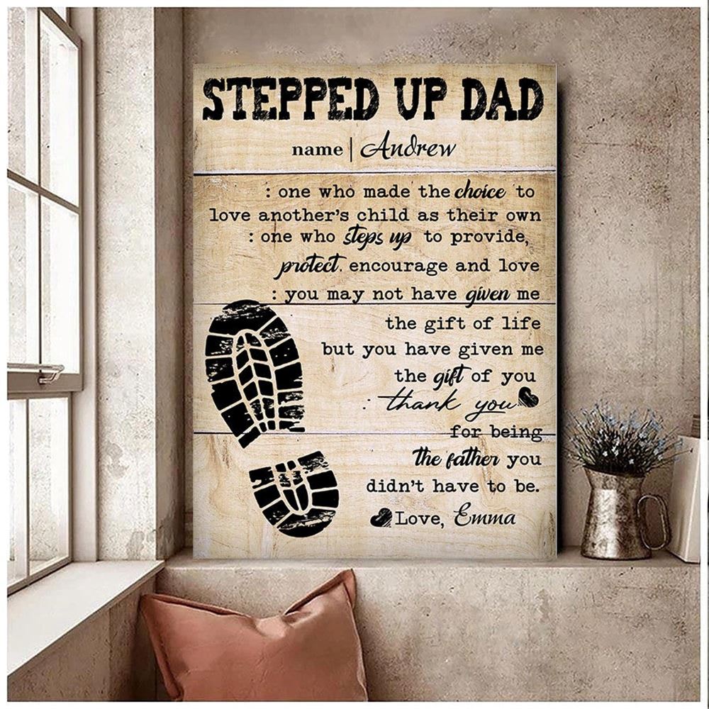 Personalized Gift For Stepped Up Dad Stepdad Canvas Stepdad Definition Canvas For Fathers Day