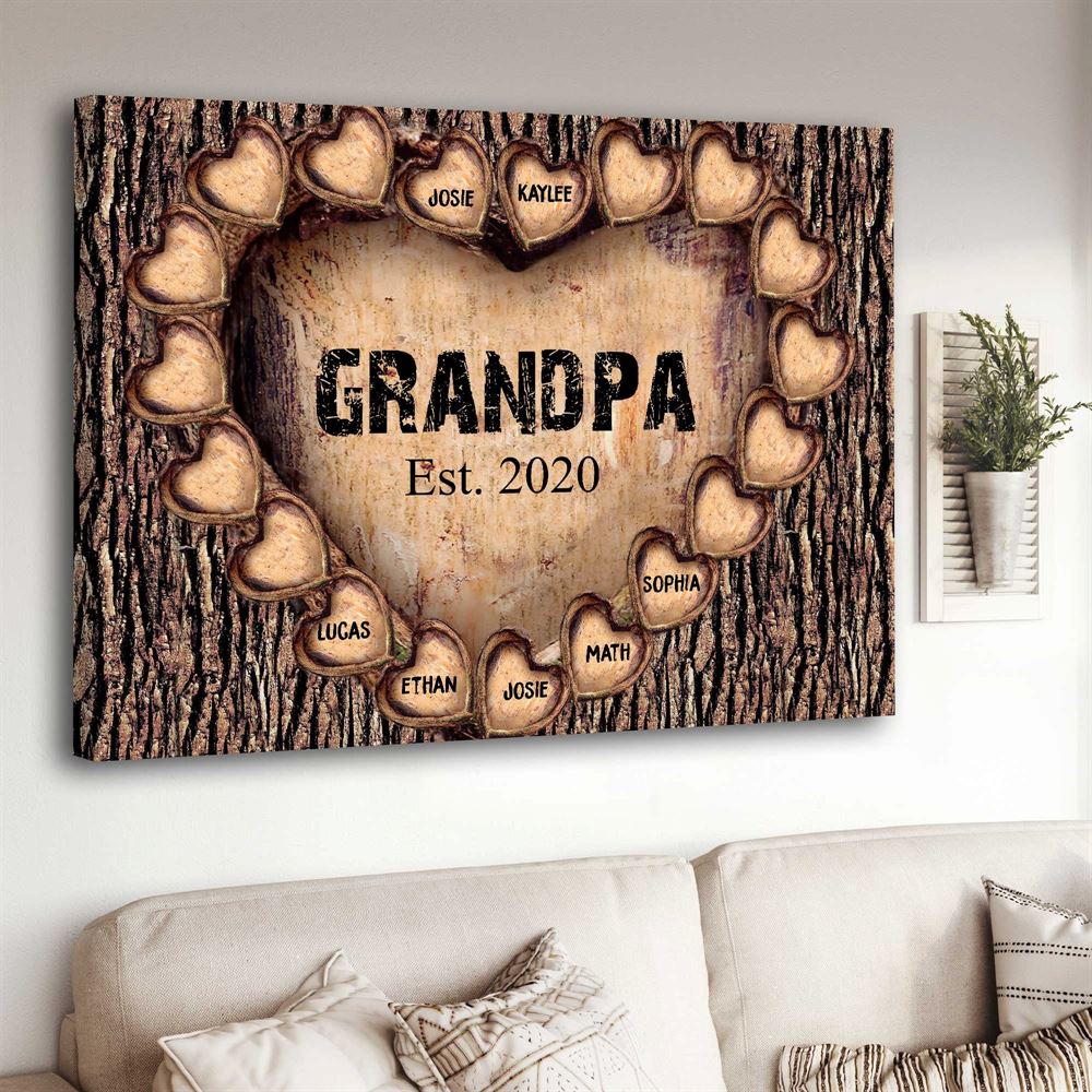 Personalized Grandpa Tree Est With Grandkids Canvas Fathers Day Gift For Papa